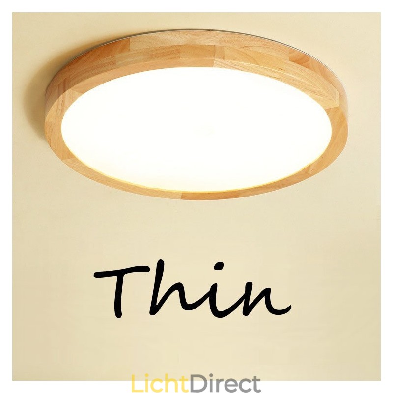 Ultradunne ronde plafondlamp van hout, plafondlamp van massief hout en acryl, Nordic Lights