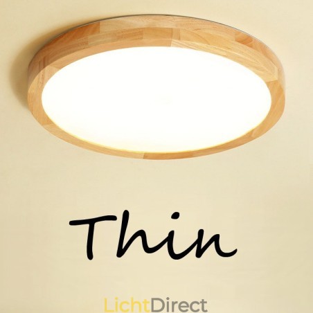 Ultradunne ronde plafondlamp van hout, plafondlamp van massief hout en acryl, Nordic Lights Ultradunne ronde plafondlamp van hout, plafondlamp van massief hout en acryl, Nordic Lights