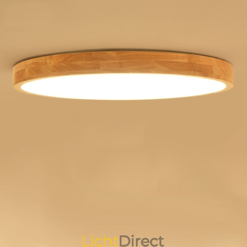 Ultradunne ronde plafondlamp van hout, plafondlamp van massief hout en acryl, Nordic Lights