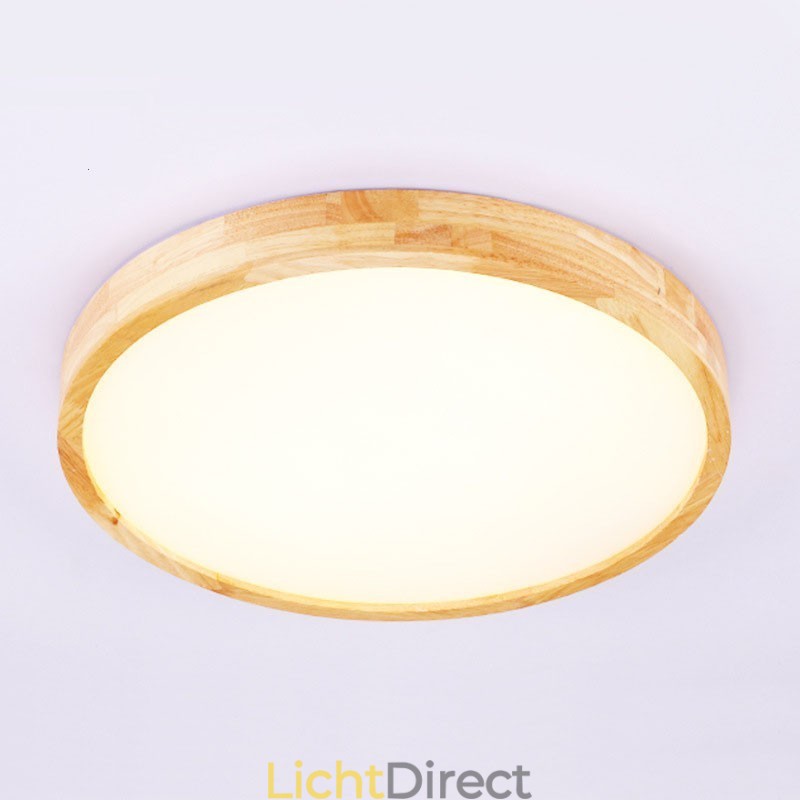 Ultradunne ronde plafondlamp van hout, plafondlamp van massief hout en acryl, Nordic Lights