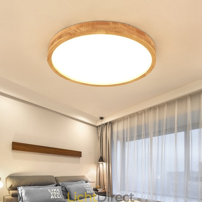 Ultradunne ronde plafondlamp van hout, plafondlamp van massief hout en acryl, Nordic Lights
