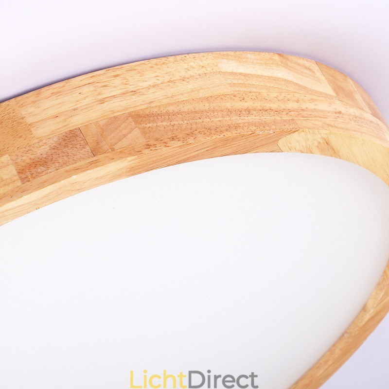 Ultradunne ronde plafondlamp van hout, plafondlamp van massief hout en acryl, Nordic Lights