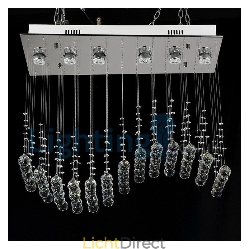 Moderne eigentijdse kroonluchter, plafondlamp, kristallen regendruppellamp
