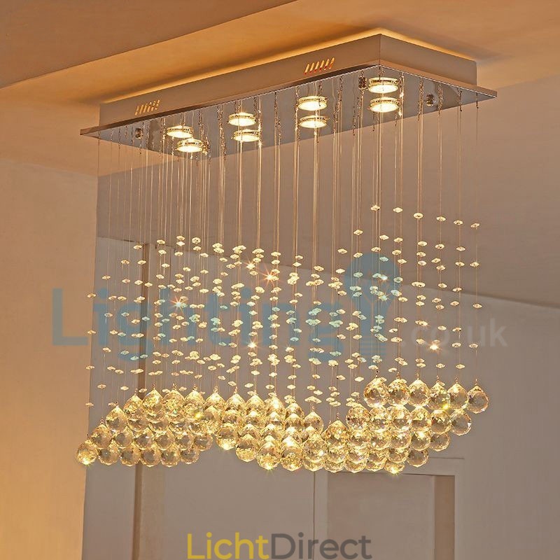 Moderne eigentijdse kroonluchter, plafondlamp, kristallen regendruppellamp