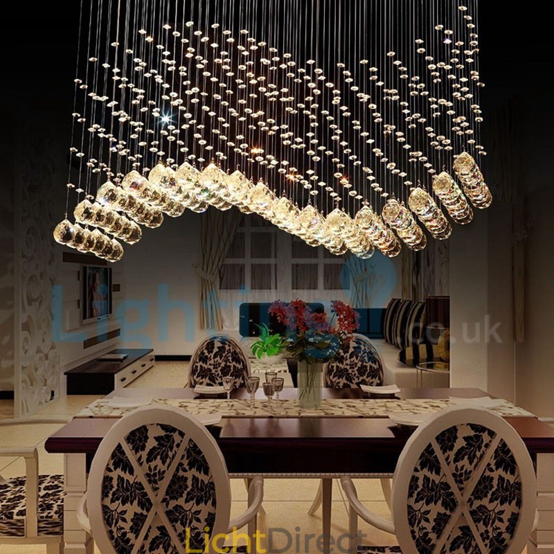 Moderne eigentijdse kroonluchter, plafondlamp, kristallen regendruppellamp
