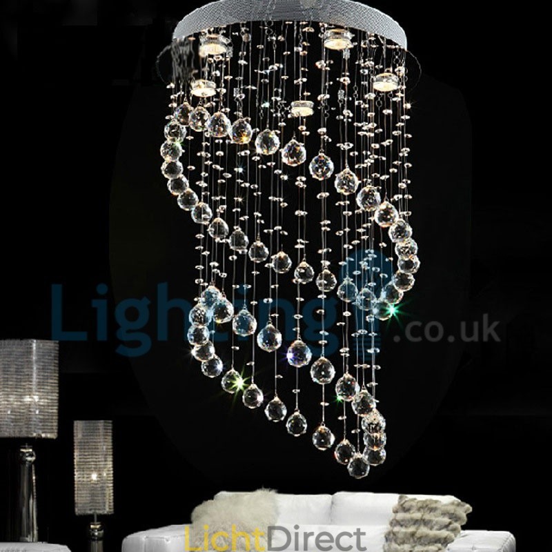 Moderne eigentijdse kroonluchter, plafondlamp, kristallen regendruppellamp