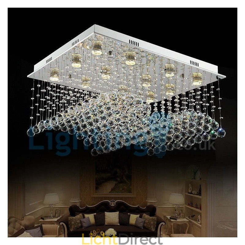 Moderne eigentijdse kroonluchter, plafondlamp, kristallen regendruppellamp