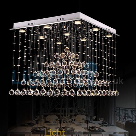 Moderne eigentijdse kroonluchter, plafondlamp, kristallen regendruppellamp