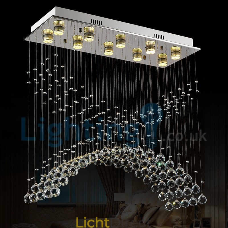 Moderne eigentijdse kroonluchter, plafondlamp, kristallen regendruppellamp