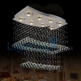 Moderne eigentijdse kroonluchter, plafondlamp, kristallen regendruppellamp