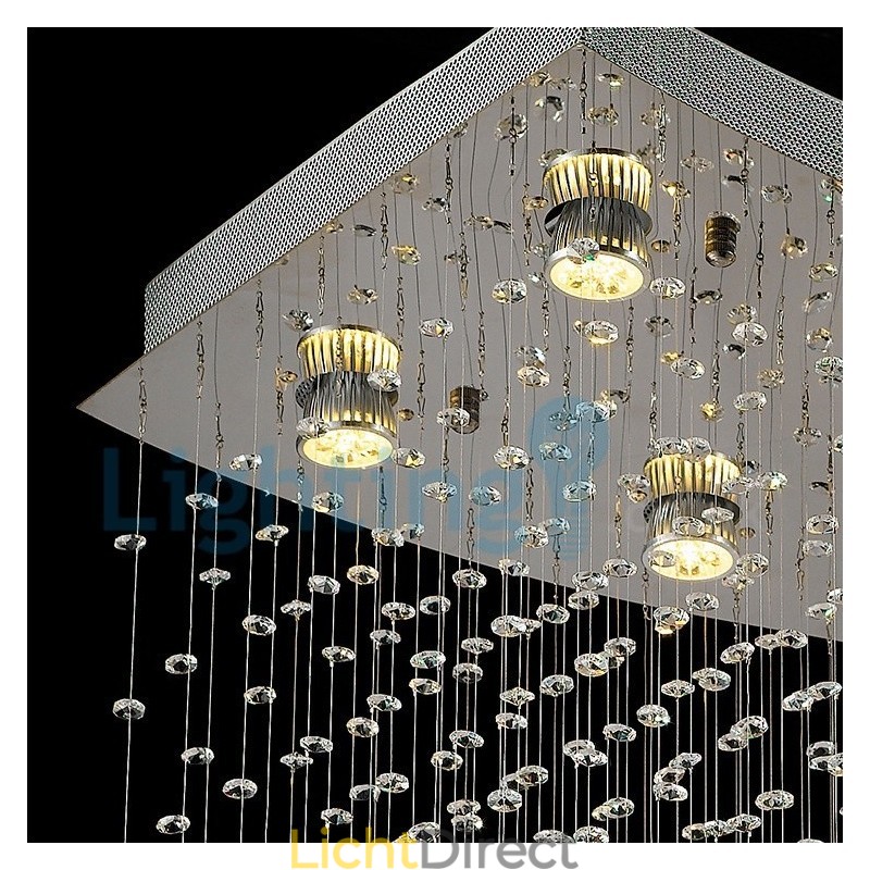 Moderne eigentijdse kroonluchter, plafondlamp, kristallen regendruppellamp