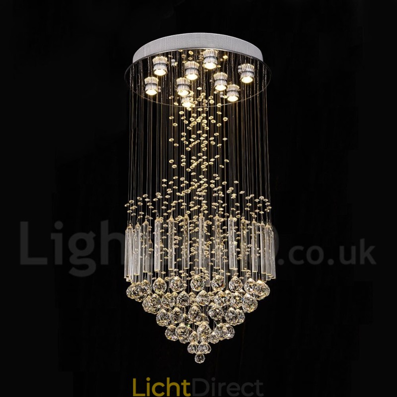 Moderne eigentijdse kroonluchter, plafondlamp, kristallen regendruppellamp