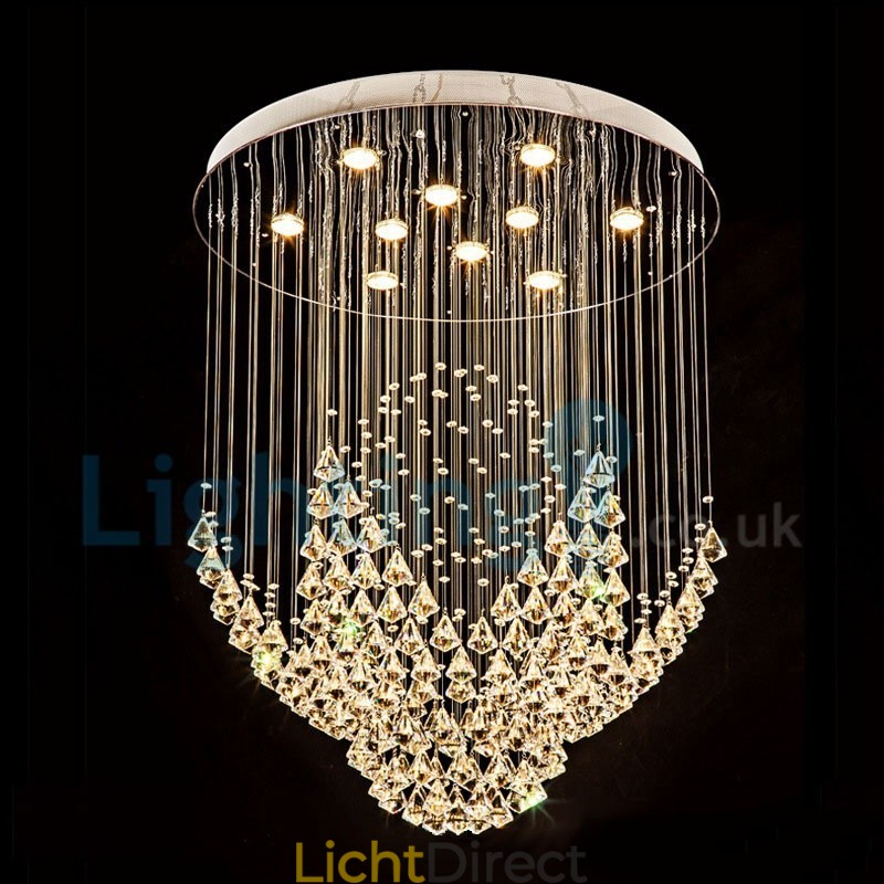 Moderne eigentijdse kroonluchter, plafondlamp, kristallen regendruppellamp