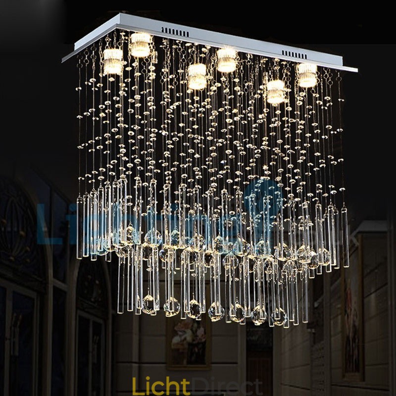 Moderne eigentijdse kroonluchter, plafondlamp, kristallen regendruppellamp