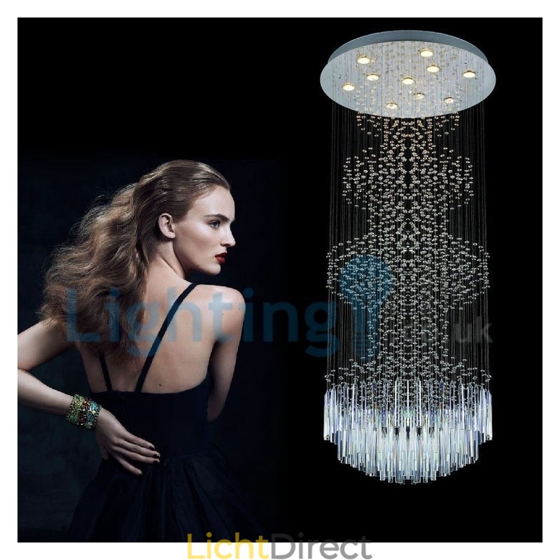 Moderne eigentijdse kroonluchter, plafondlamp, kristallen regendruppellamp