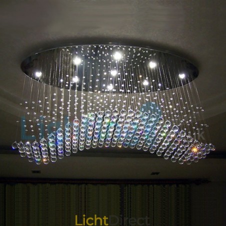 Moderne eigentijdse kroonluchter, plafondlamp, kristallen regendruppellamp