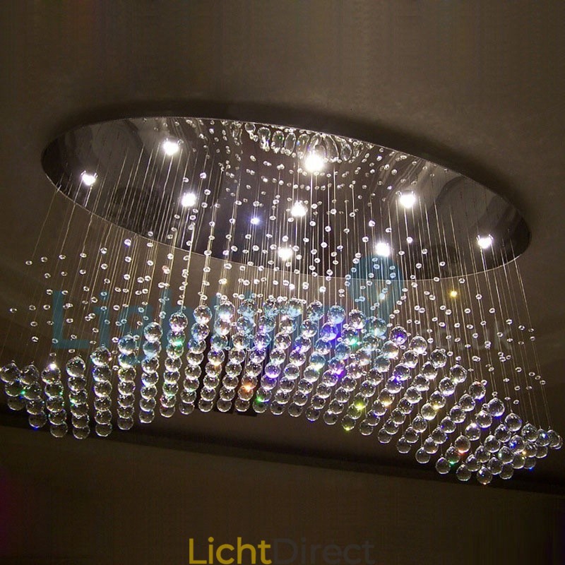 Moderne eigentijdse kroonluchter, plafondlamp, kristallen regendruppellamp