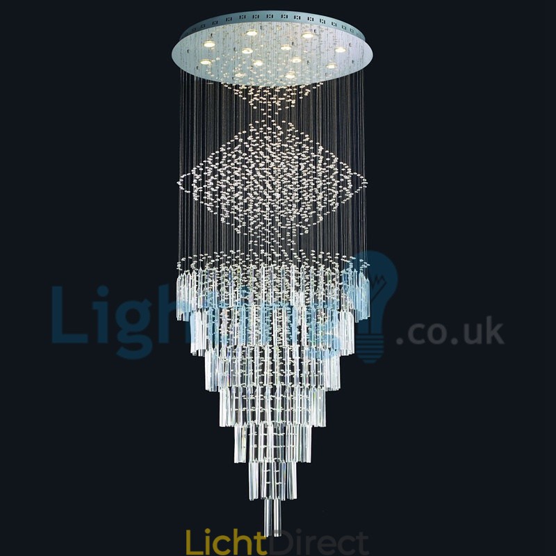 Moderne eigentijdse kroonluchter, plafondlamp, kristallen regendruppellamp