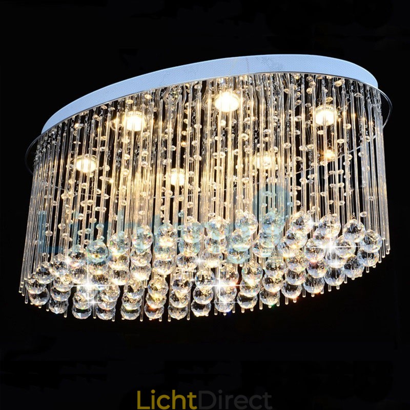 Moderne eigentijdse kroonluchter, plafondlamp, kristallen regendruppellamp