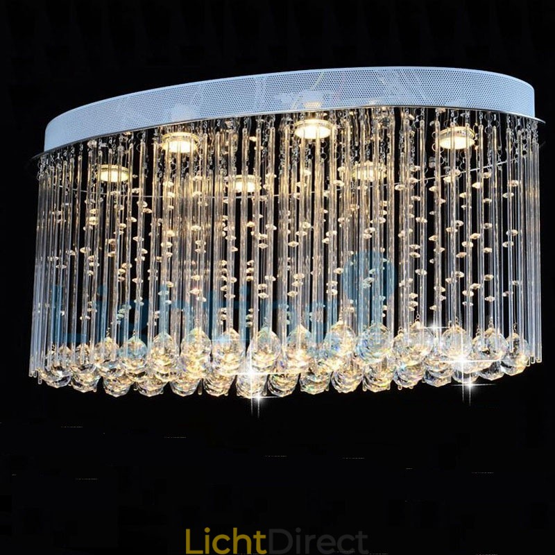 Moderne eigentijdse kroonluchter, plafondlamp, kristallen regendruppellamp