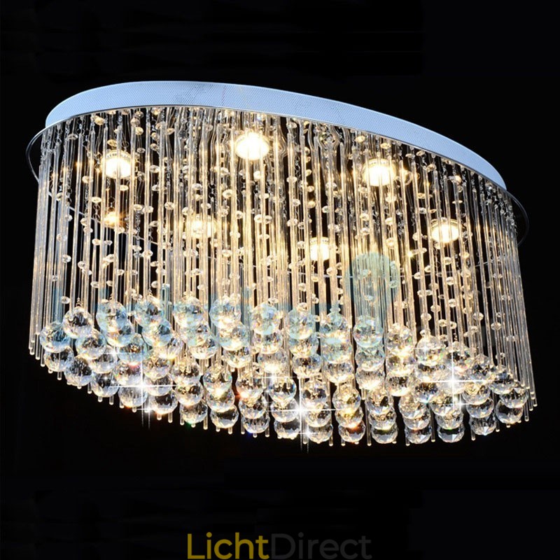 Moderne eigentijdse kroonluchter, plafondlamp, kristallen regendruppellamp