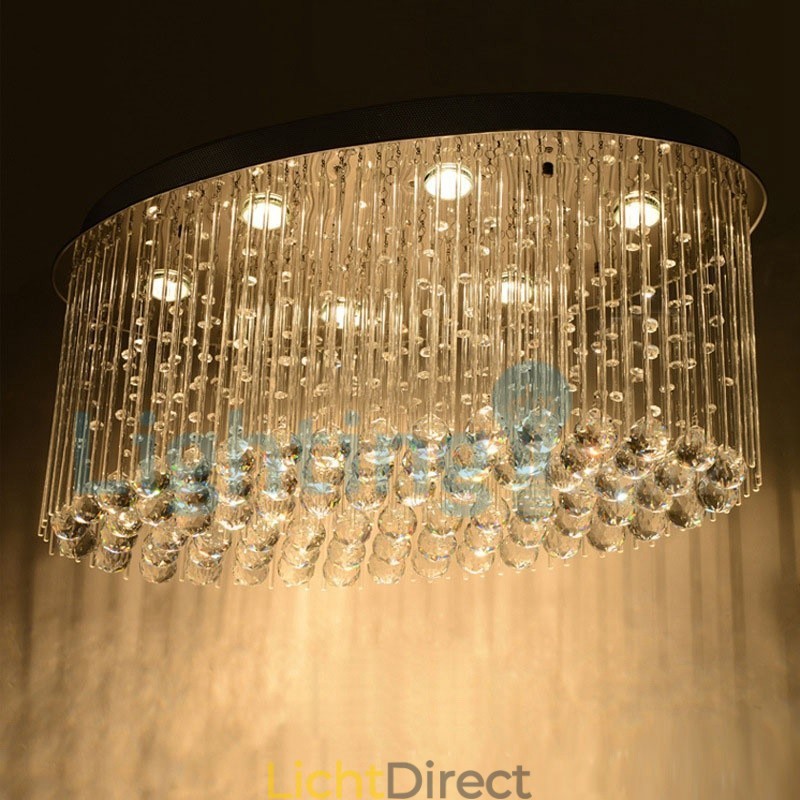 Moderne eigentijdse kroonluchter, plafondlamp, kristallen regendruppellamp