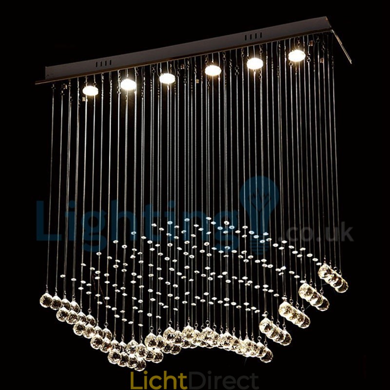 Moderne eigentijdse kroonluchter, plafondlamp, kristallen regendruppellamp