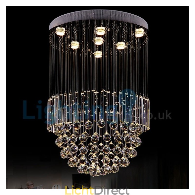 Moderne eigentijdse kroonluchter, plafondlamp, kristallen regendruppellamp