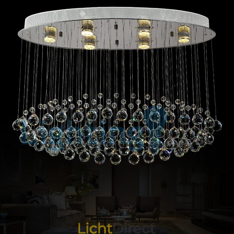 Moderne eigentijdse kroonluchter, plafondlamp, kristallen regendruppellamp