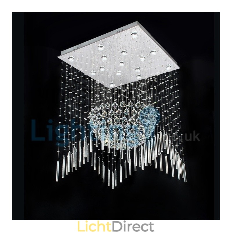 Moderne eigentijdse kroonluchter, plafondlamp, kristallen regendruppellamp
