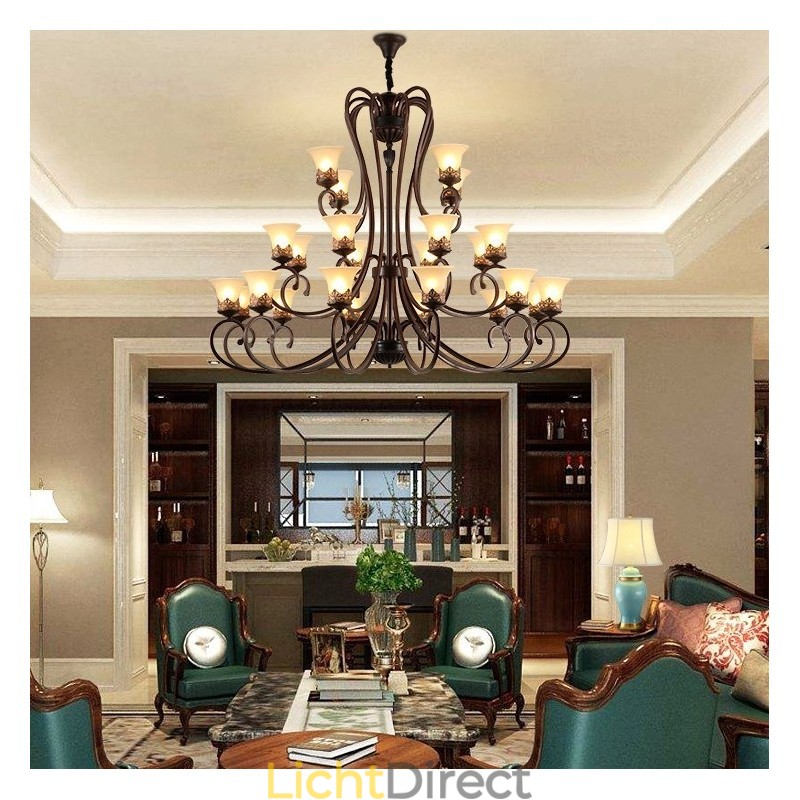 24 lampen hoge plafond vintage land eiland schilderij metalen kroonluchter met glazen kappen hoog plafond