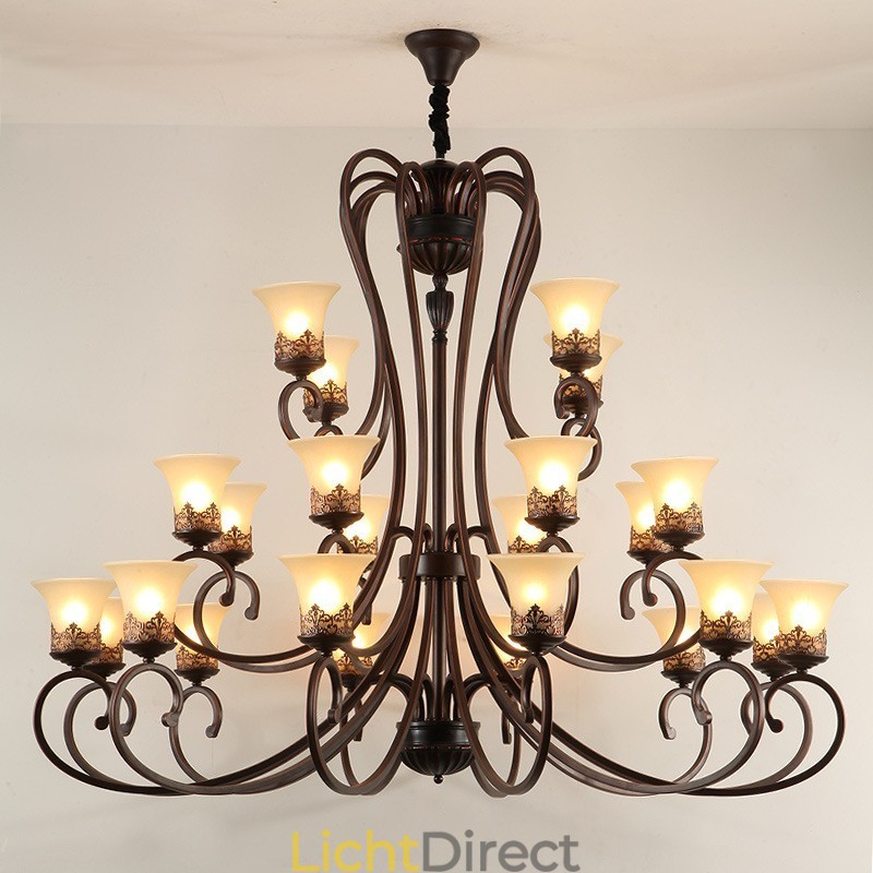 24 lampen hoge plafond vintage land eiland schilderij metalen kroonluchter met glazen kappen hoog plafond