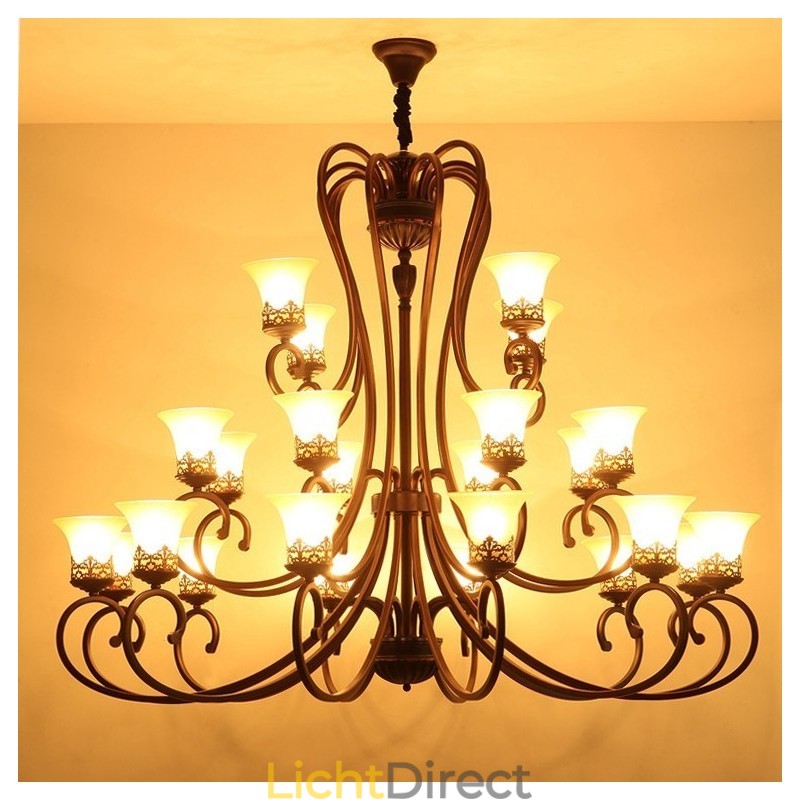 24 lampen hoge plafond vintage land eiland schilderij metalen kroonluchter met glazen kappen hoog plafond