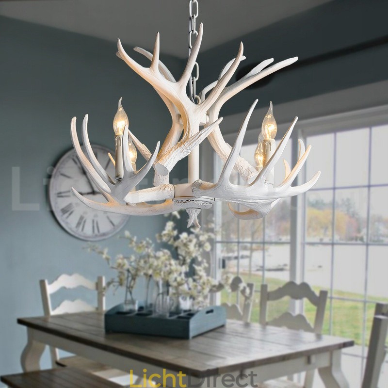 4-lichts rustieke artistieke retro gewei witte kroonluchter