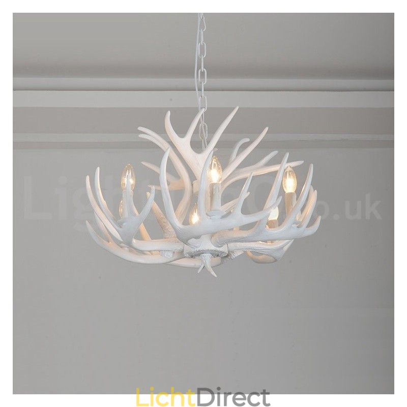 6-lichts rustieke artistieke retro gewei witte kroonluchter