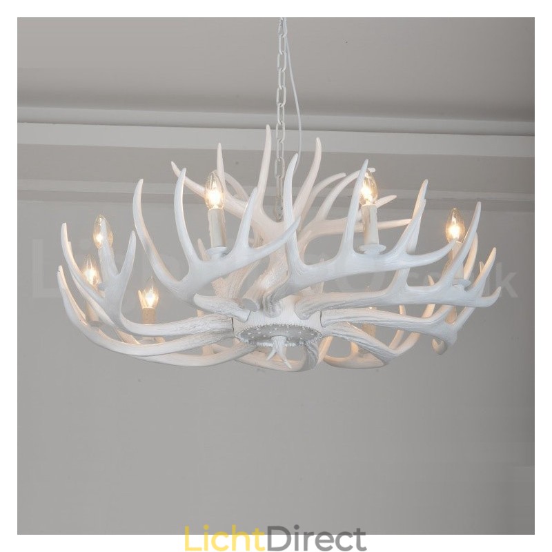 9-lichts rustieke artistieke retro gewei witte kroonluchter