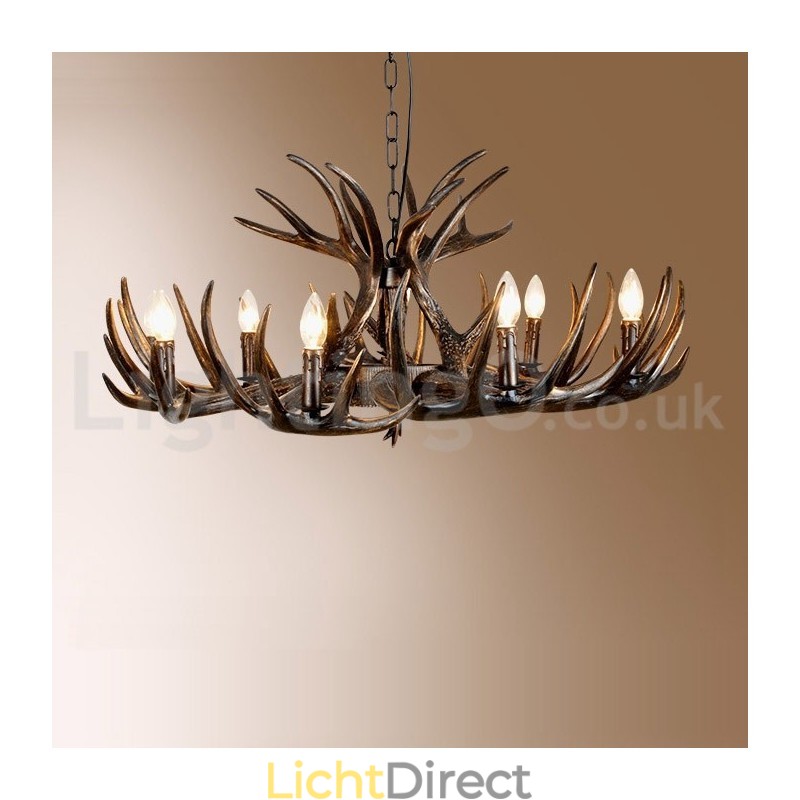 9 Lichts Rustieke Artistieke Retro Gewei Zwarte Kroonluchter