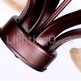 Rustieke 6-lamps glazen lampenkap roestvrijstalen kroonluchter