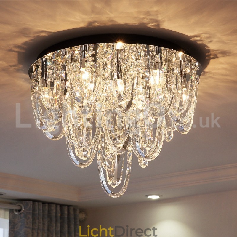 Luxe kristallen plafondlamp met paal en moderne lamp