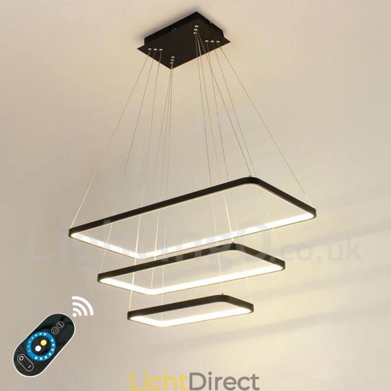 Dimbare hanglamp met afstandsbediening, modern design, drie rechthoeken