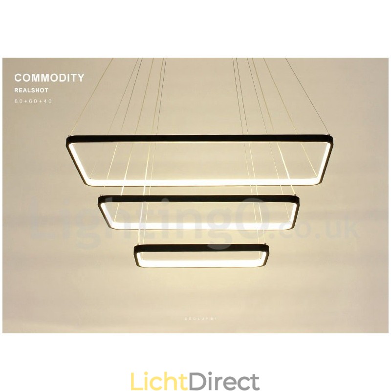 Dimbare hanglamp met afstandsbediening, modern design, drie rechthoeken