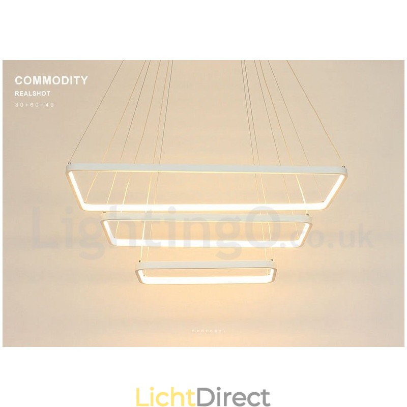 Dimbare hanglamp met afstandsbediening, modern design, drie rechthoeken