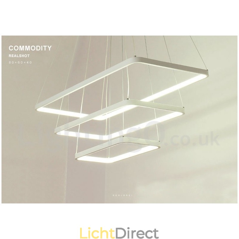 Dimbare hanglamp met afstandsbediening, modern design, drie rechthoeken