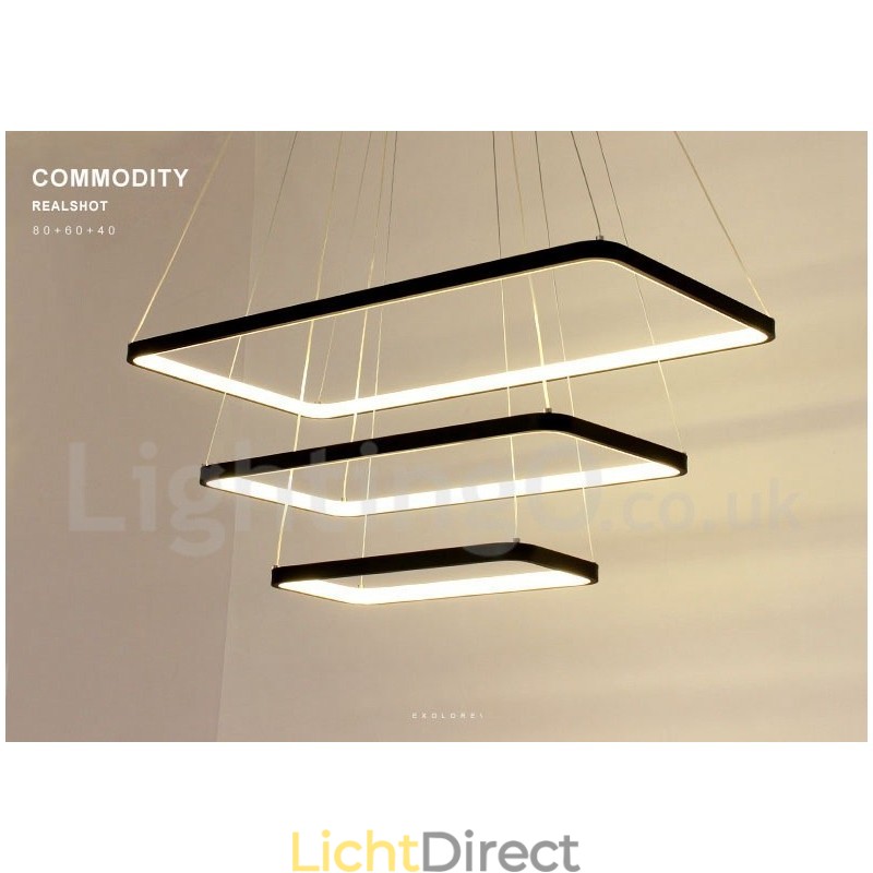 Dimbare hanglamp met afstandsbediening, modern design, drie rechthoeken
