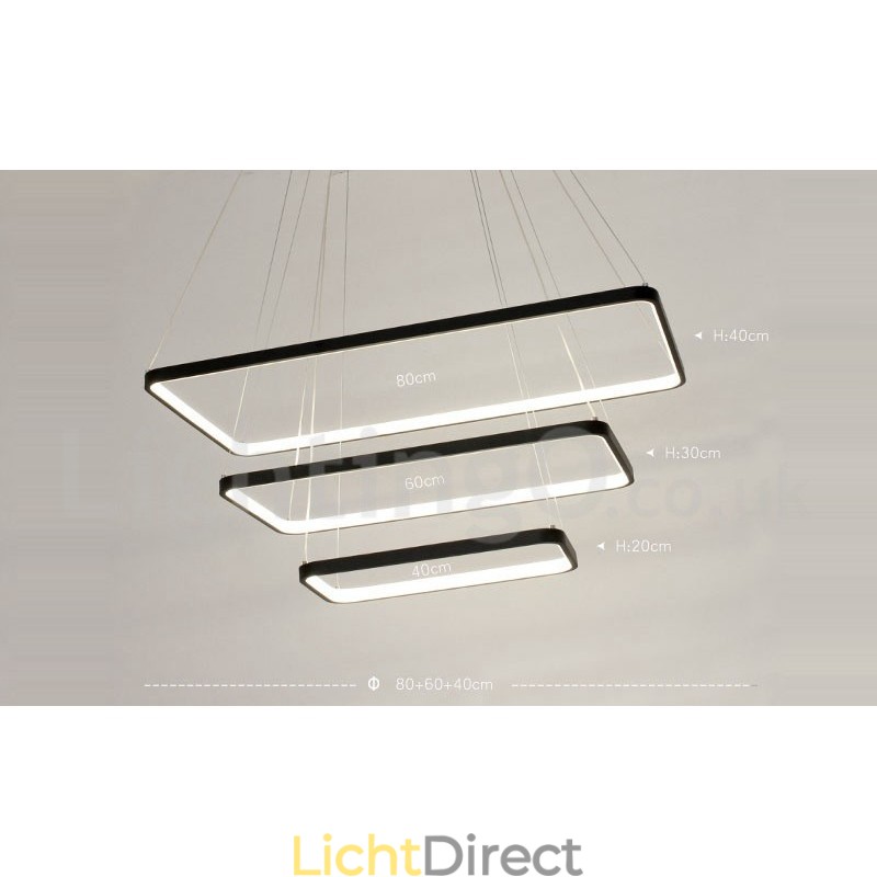 Dimbare hanglamp met afstandsbediening, modern design, drie rechthoeken