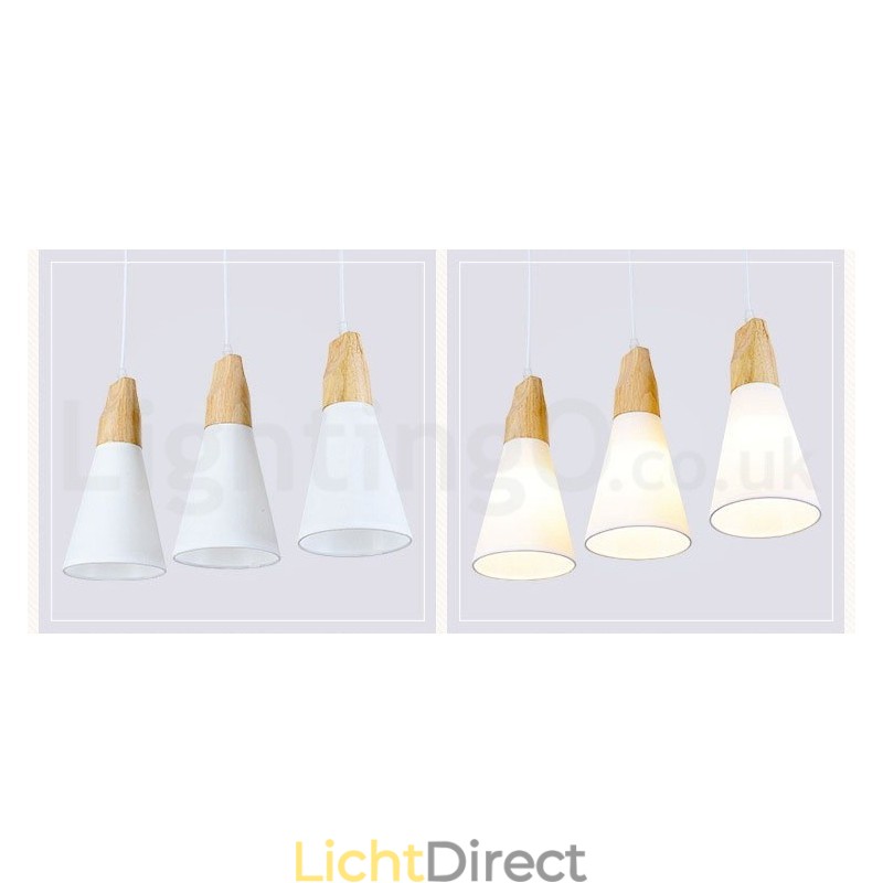Moderne hanglamp van hout met 1 licht en 3 lampen en stoffen kap