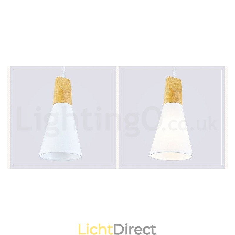 Moderne hanglamp van hout met 1 licht en 3 lampen en stoffen kap