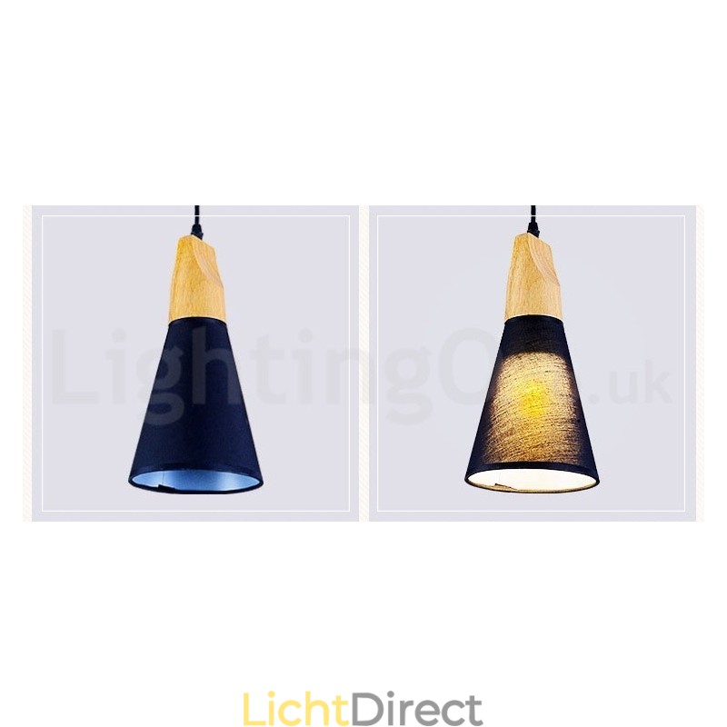 Moderne hanglamp van hout met 1 licht en 3 lampen en stoffen kap