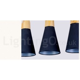 Moderne hanglamp van hout met 1 licht en 3 lampen en stoffen kap