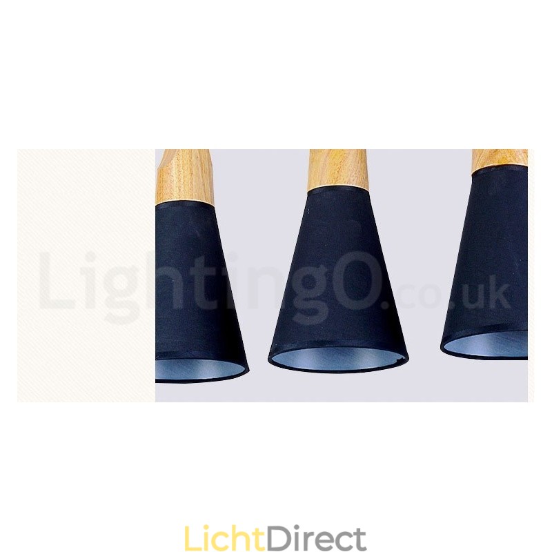 Moderne hanglamp van hout met 1 licht en 3 lampen en stoffen kap